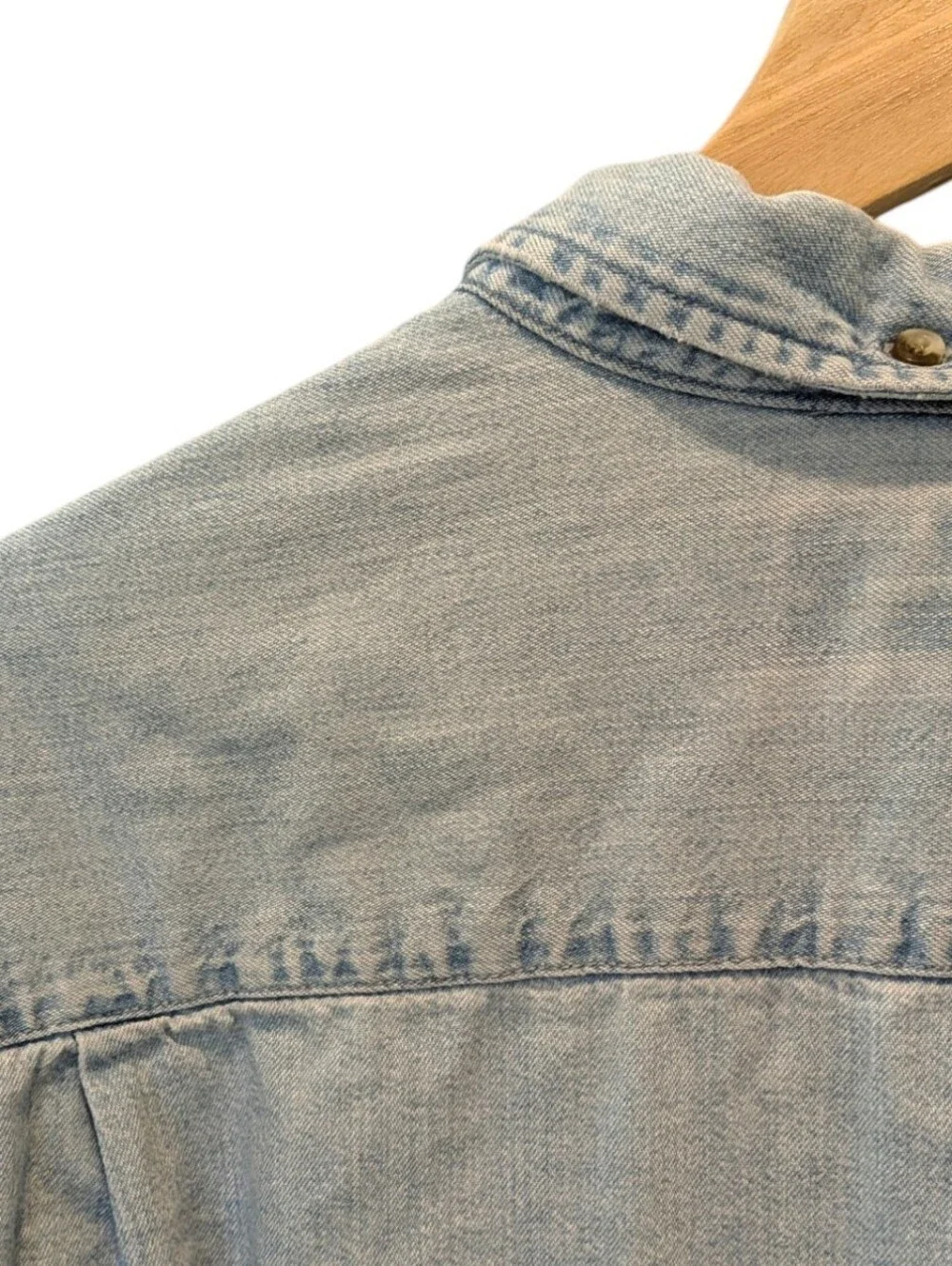Vintage Eddie Bauer Chambray Denim Shirt 90s Grunge Workwear Faded Wash Large